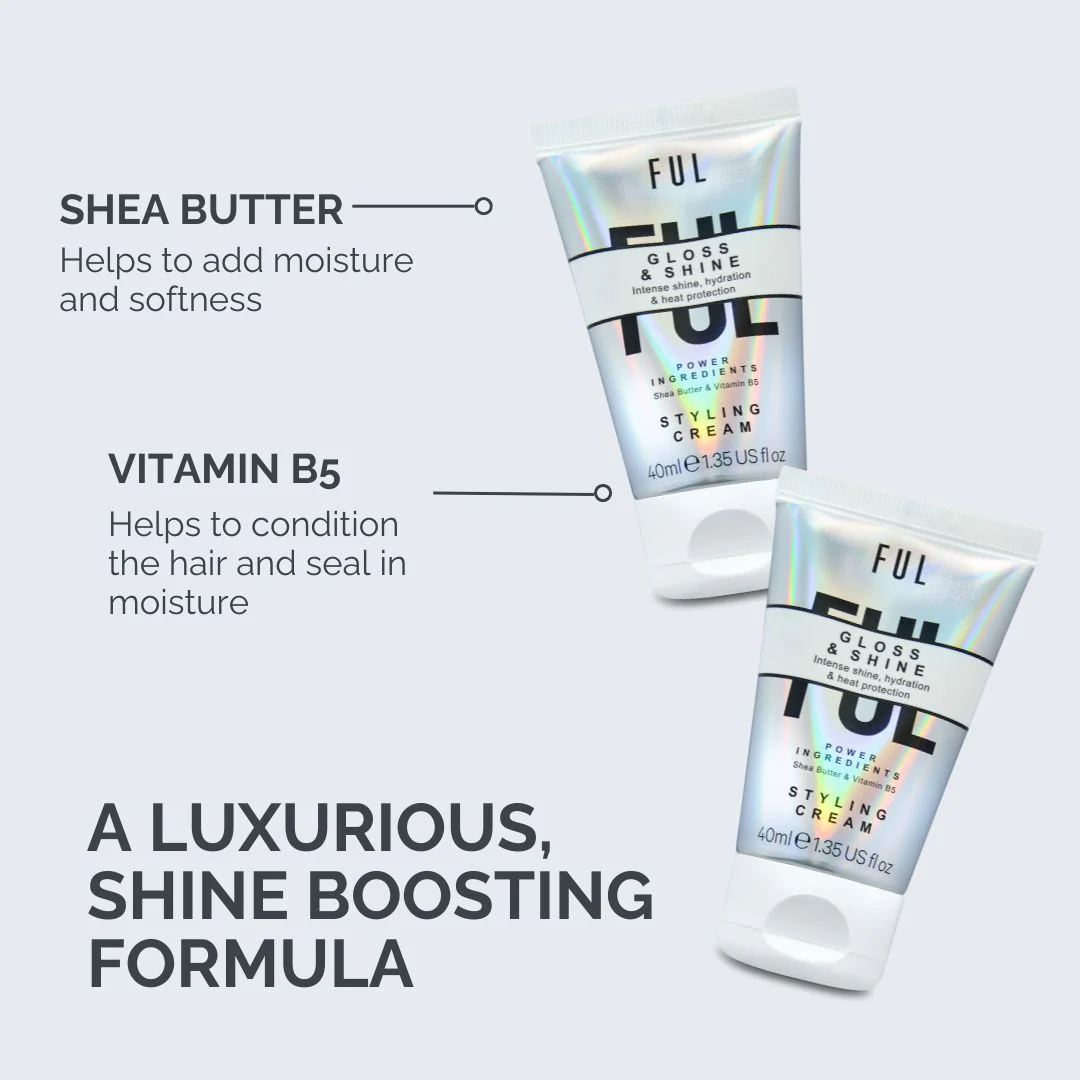 FUL Gloss and Shine Styling Cream 40ml – Lightweight Anti-Frizz, Heat Protection, Hydration & Radiant Shine - Image 3